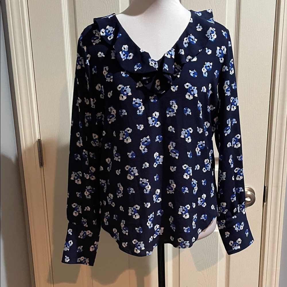Michael Kors Floral Navy Blue Women's Top Size S